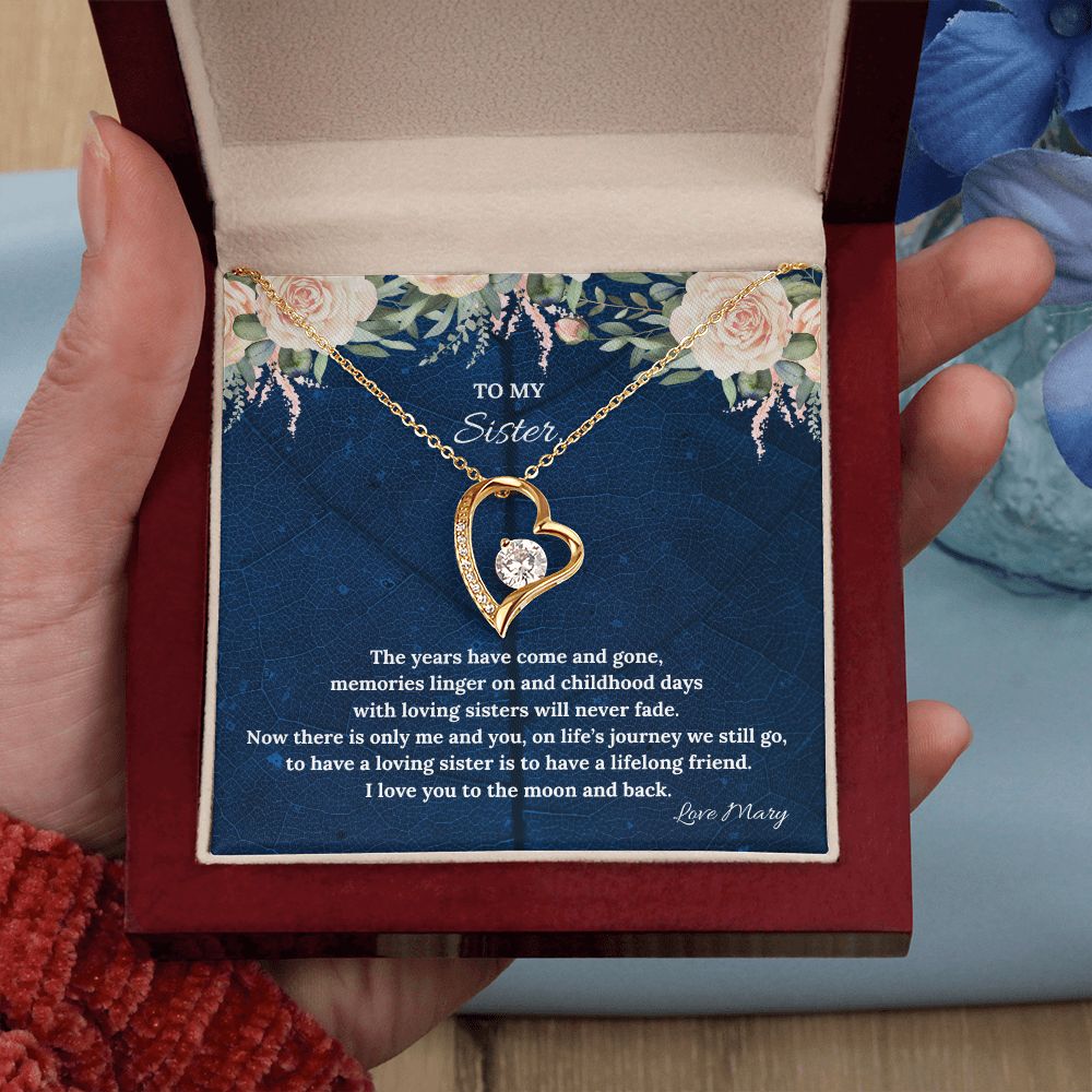 To My Sister To The Moon & Back Forever Love Necklace