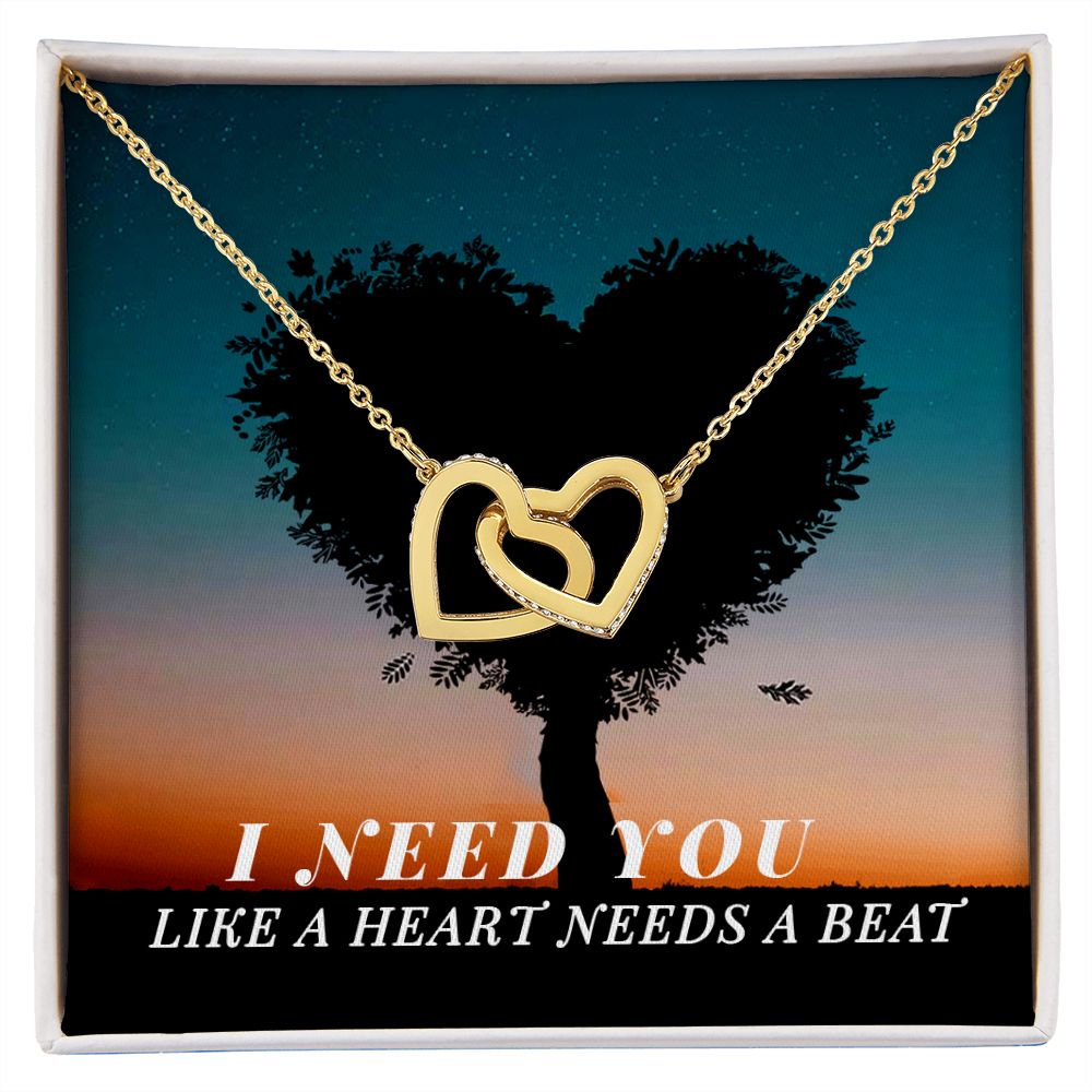 For Wife I Need You Like A Heart Needs A Beat Interlocking Hearts Necklace