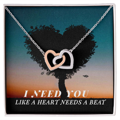For Wife I Need You Like A Heart Needs A Beat Interlocking Hearts Necklace