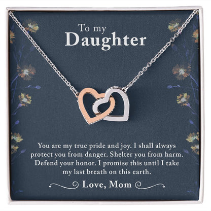 To My Daughter- You are My Pride & Joy Interlocking Hearts Necklace