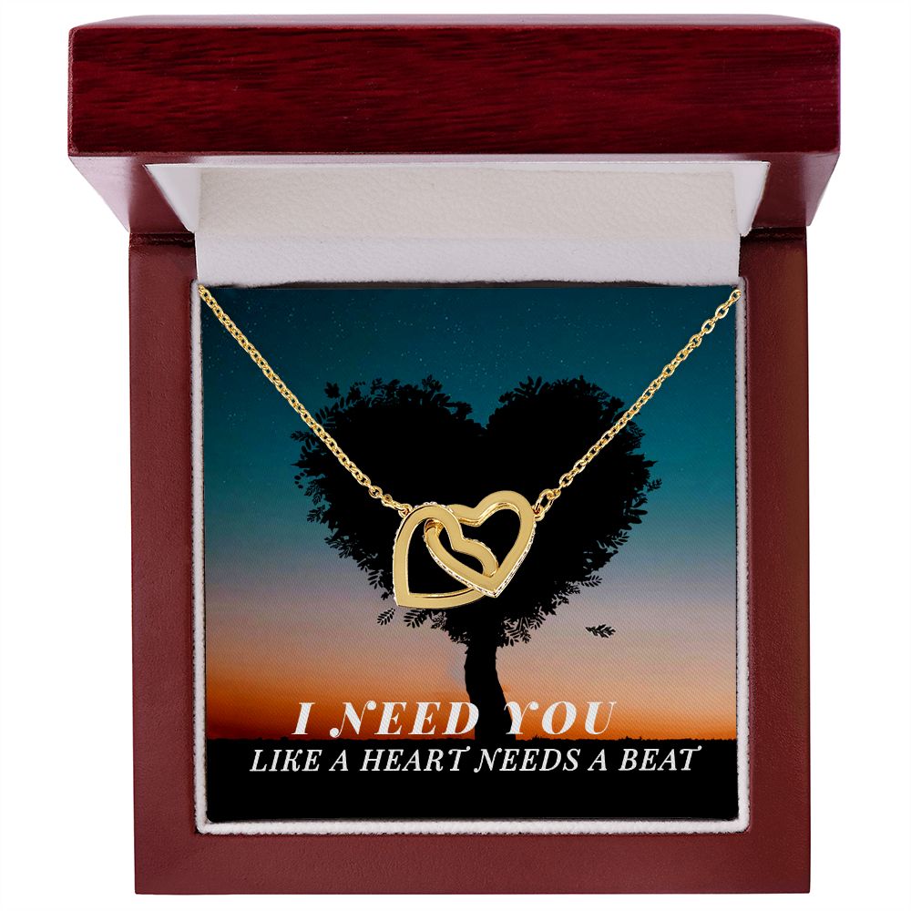For Wife I Need You Like A Heart Needs A Beat Interlocking Hearts Necklace