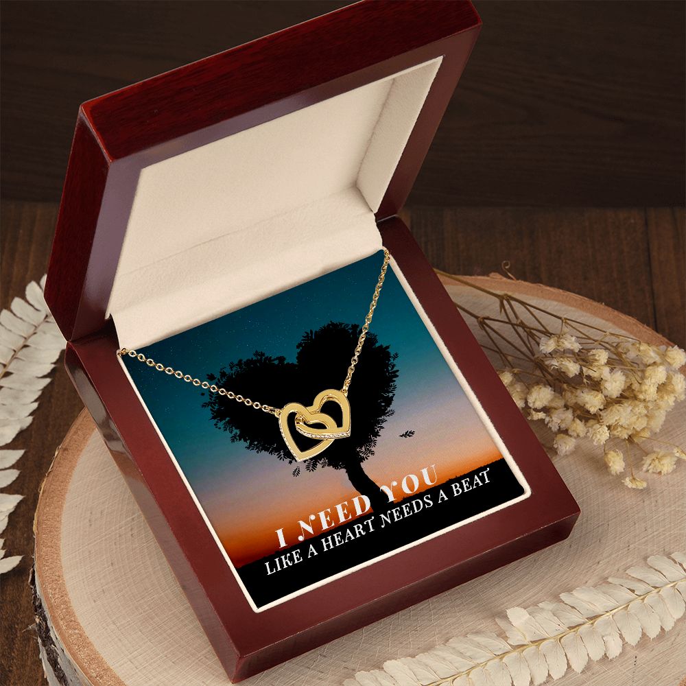 For Wife I Need You Like A Heart Needs A Beat Interlocking Hearts Necklace