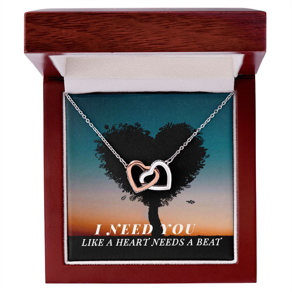 For Wife I Need You Like A Heart Needs A Beat Interlocking Hearts Necklace
