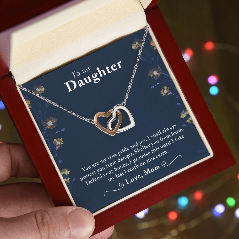 To My Daughter- You are My Pride & Joy Interlocking Hearts Necklace