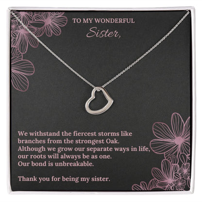 To My Wonderful Sister Delicate Heart Necklace