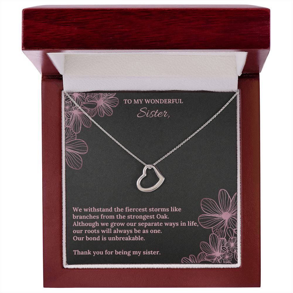 To My Wonderful Sister Delicate Heart Necklace