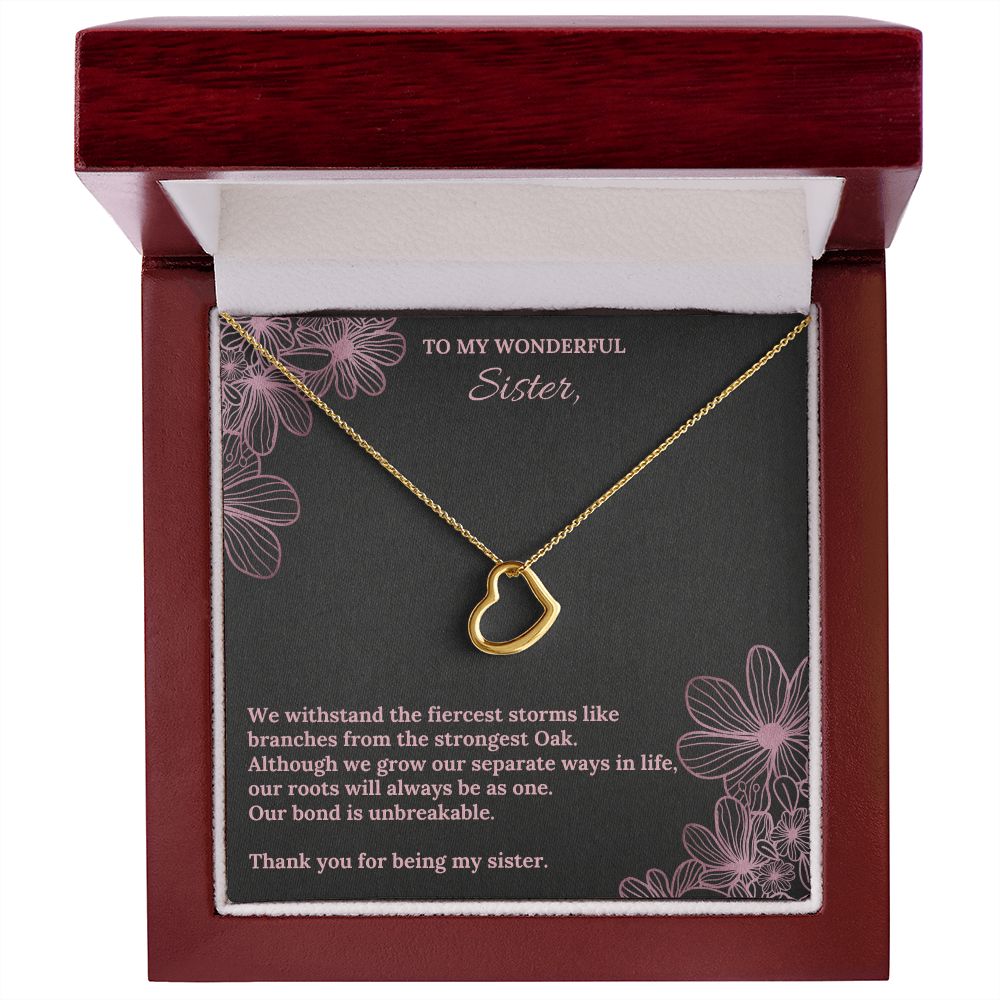 To My Wonderful Sister Delicate Heart Necklace